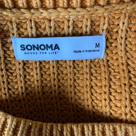 Sonoma Chunky Knit Pullover Crew Neck Sweater Mustard Yellow Women’s Sz M Casual - Picture 6 of 11